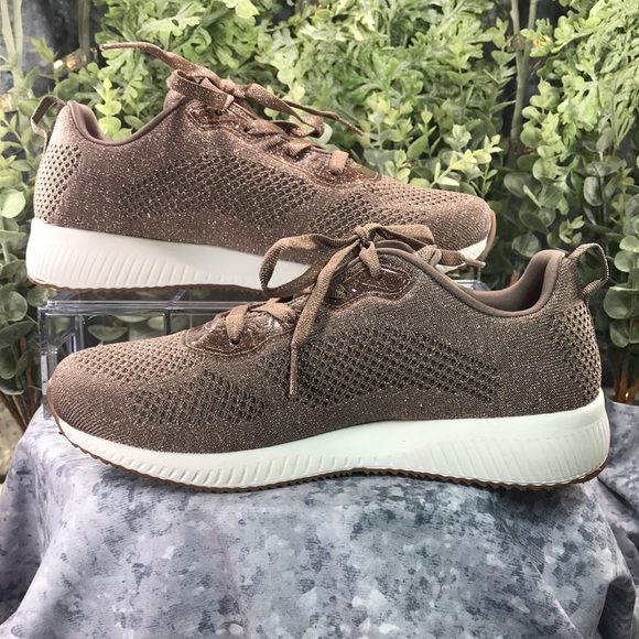 Skechers BOBS Taupe Sparkle Mesh Fabric Athletic Lace-ups WMS 7.5M✨Like NEW✨ - Picture 5 of 10